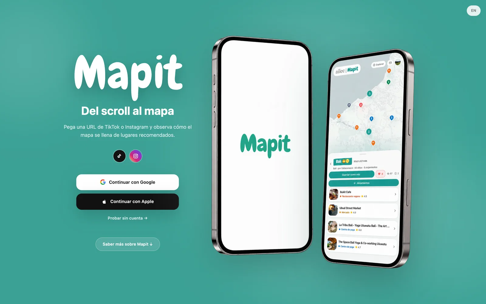 Portada de Mapit en escritorio con dos móviles mostrando un mapa.